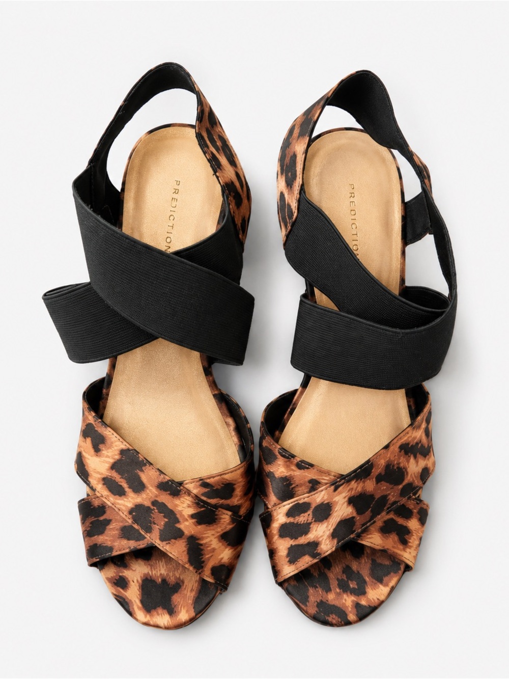 Predictions Leopard Print Black Strappy Wedge Heels 7.5